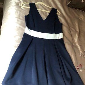 Color Block Navy/White stretchy fit & flare dress